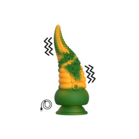 Gode ventouse tentacule Kraken vibrant 21 cm vert et jaune USB 